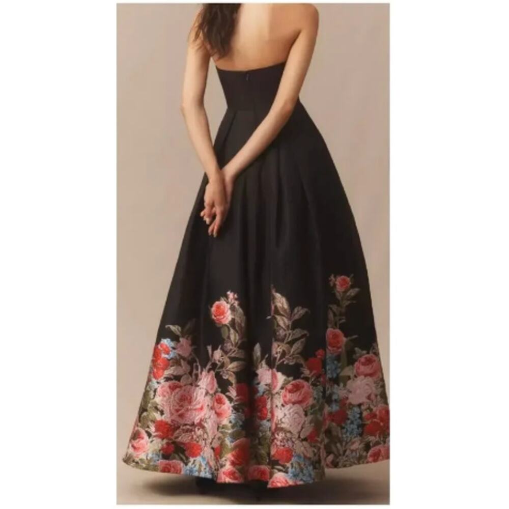 Mac Duggal Black Floral Brocade Bottom Strapless Maxi Dress Sz 16 NWT - Picture 3 of 12